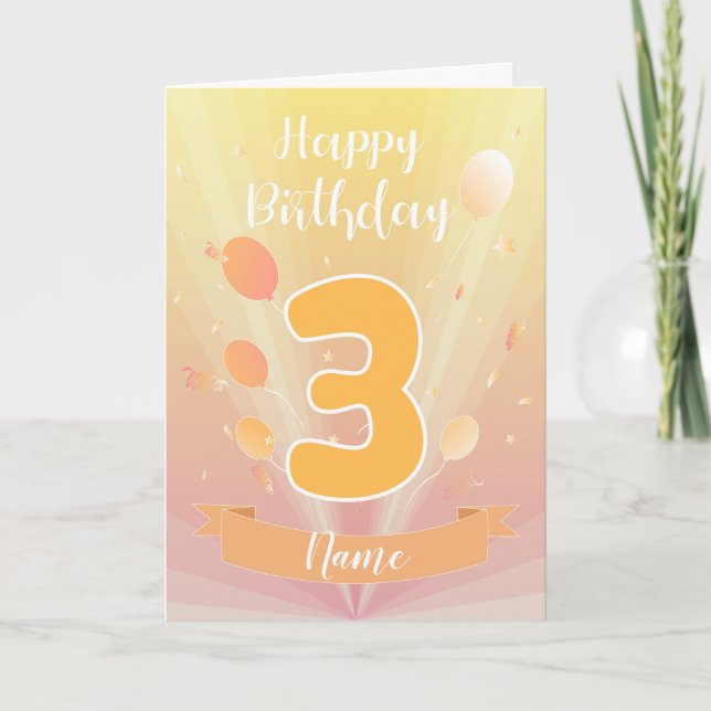Carte Golden Happy 3rd birthday (Devant)