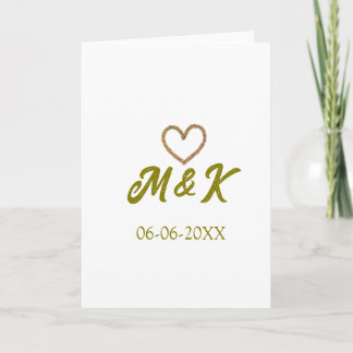 Carte Golden heart wedding couple name letter modern