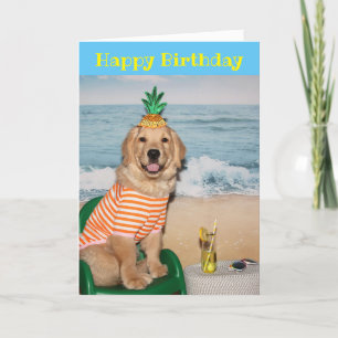 Carte Golden Retriever Anniversaire Plage Chaise Chiot