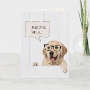 Carte Golden Retriever avec lunettes sur bois blanc