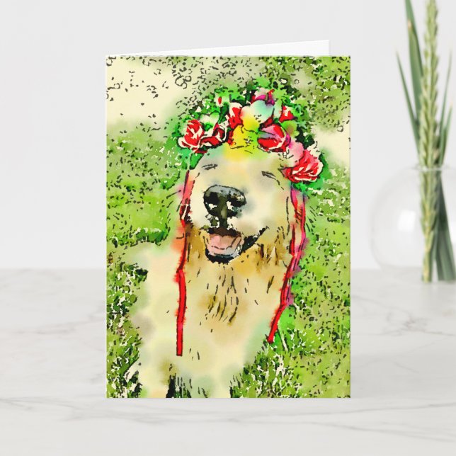Carte Golden Retriever Chien à l'aquarelle de la couronn (Devant)