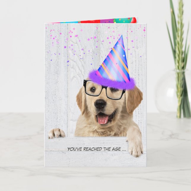 Carte Golden Retriever Chien avec casquette de fête d'an (Devant)
