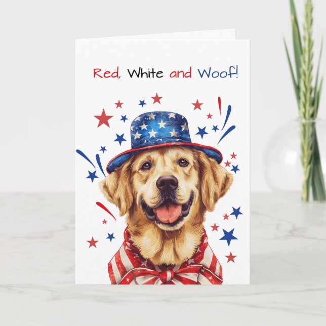 Carte Golden Retriever Chien Casquette patriotique 4 jui (Devant)