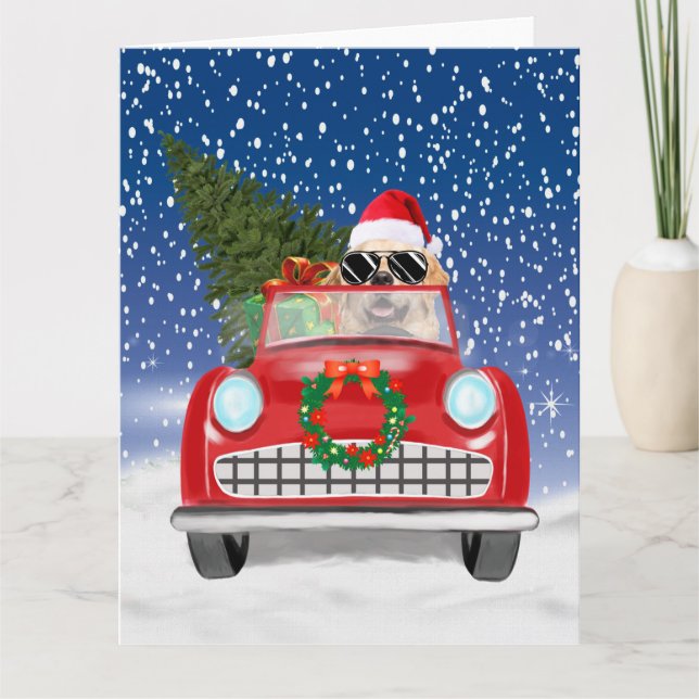 Carte Golden Retriever Chien Conduite Voiture En Noël De (Devant)