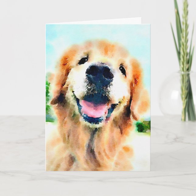 Carte Golden Retriever Chien dans l'aquarelle Penser à v (Devant)