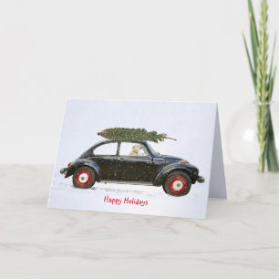Carte Golden Retriever chien dans vieille voiture avec a