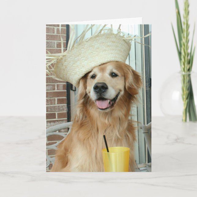 Carte Golden Retriever Chien en paille Casquette heureux (Devant)