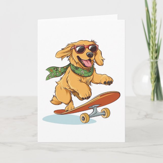 Carte Golden Retriever Chien Skateboard (Devant)