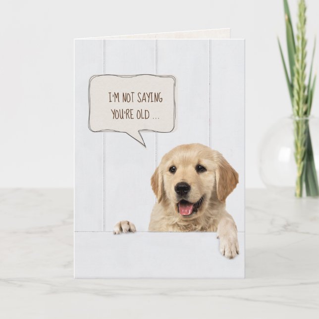 Carte Golden Retriever chien sur bois blanc (Devant)