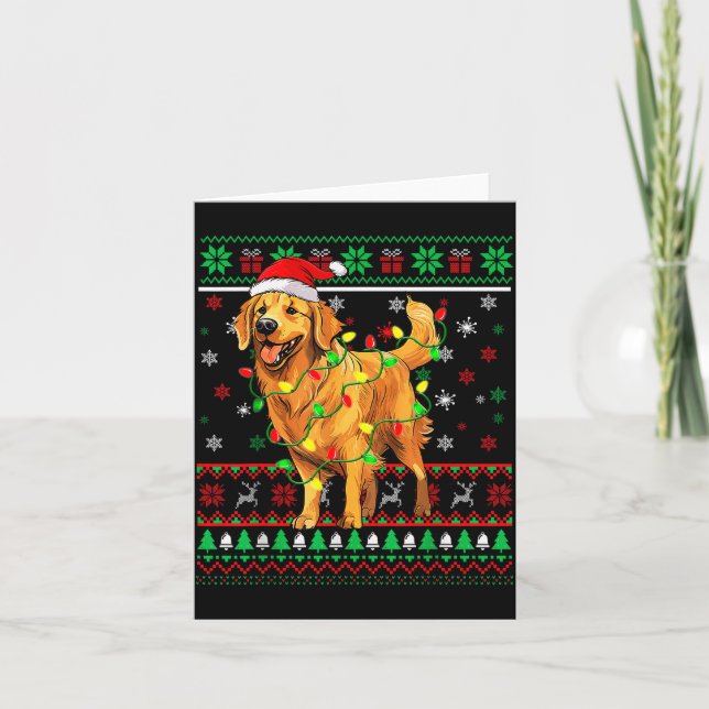 Carte Golden Retriever Christmas Santa Hat Tree Lights P (Devant)