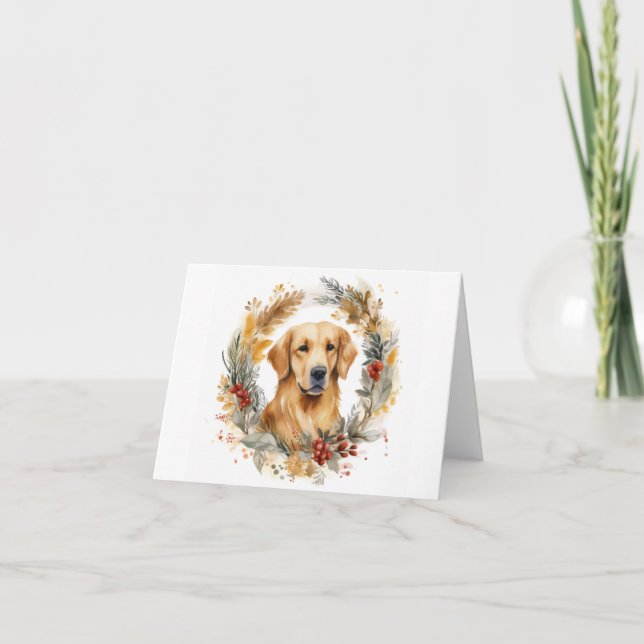 Carte Golden Retriever Christmas Wreath Festive Pup (Devant)