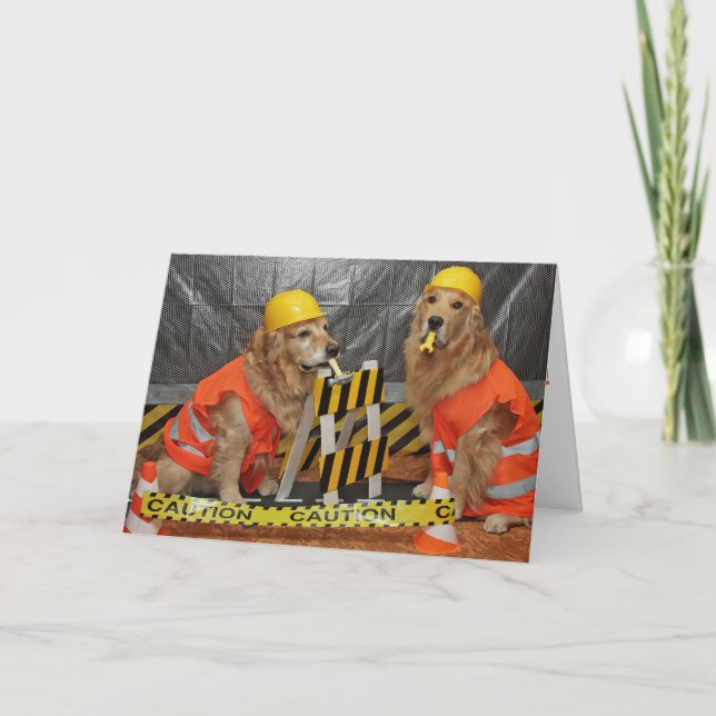 Carte Golden Retriever Construction Anniversaire (Devant)