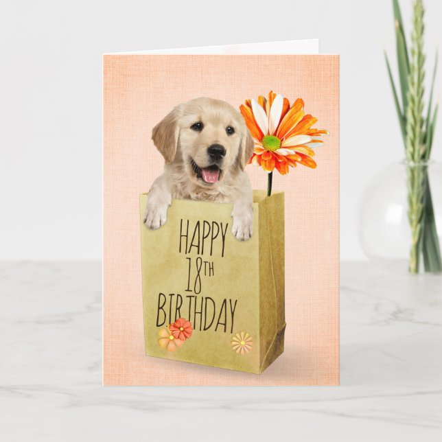 Carte Golden Retriever dans le sac d'anniversaire 18th B (Devant)