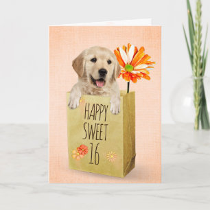 Carte Golden Retriever dans Sweet 16 Anniversaire Sac