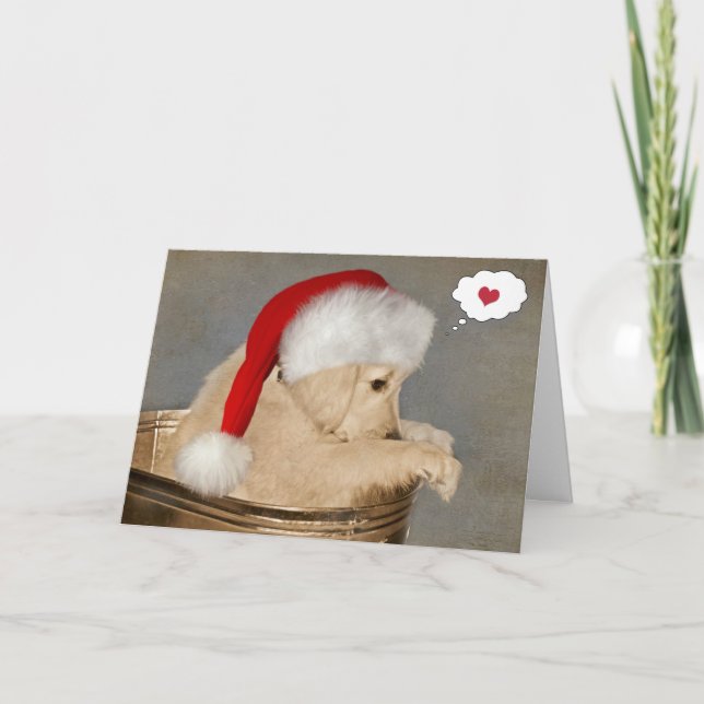 Carte Golden Retriever de Noël pense à vous (Devant)