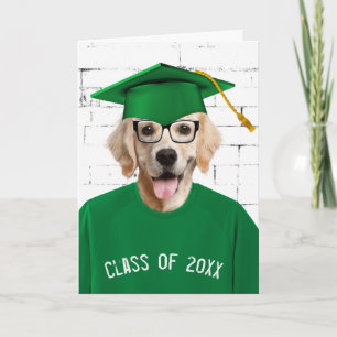 Carte Golden Retriever diplômé avec casquette verte
