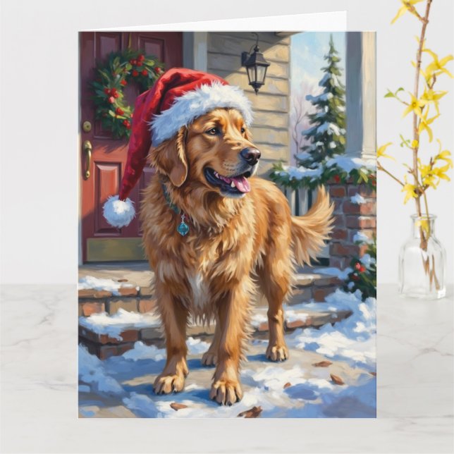 Carte Golden Retriever Dog Carrying Christmas Angel (Fleur jaune)