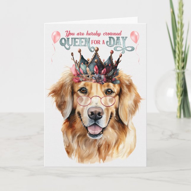 Carte Golden Retriever Dog Queen pour jour drôle Anniver (Devant)