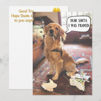 Carte Golden Retriever en difficulté avec le Père Noël d