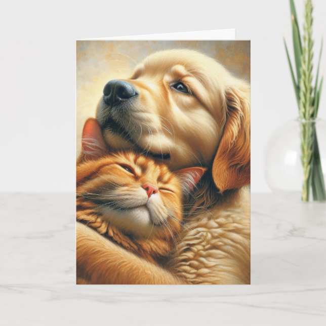 Carte Golden Retriever et chat 47e anniversaire (Devant)
