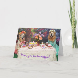 Carte Golden Retriever Fête des mères Tea Party