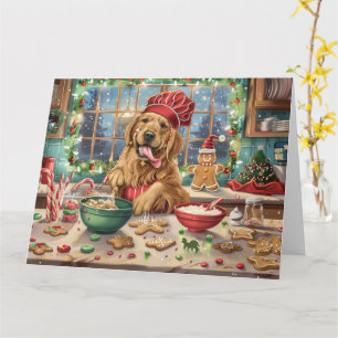 Carte Golden Retriever Gâteau de vacances : Noël festif