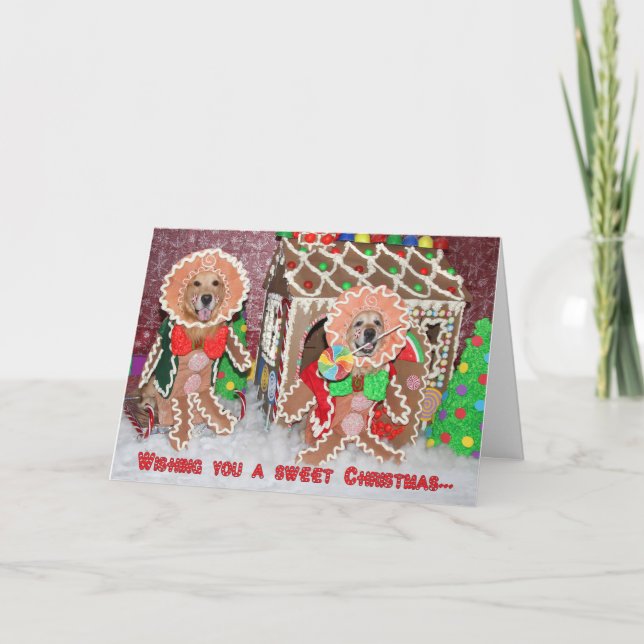 Carte Golden Retriever Gingbread Maison Noël (Devant)