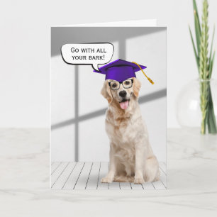 Carte Golden Retriever Graduate avec Casquette violet