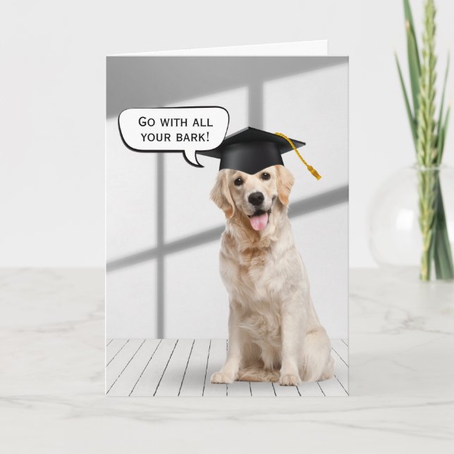 Carte Golden Retriever Graduate sur le bois (Devant)