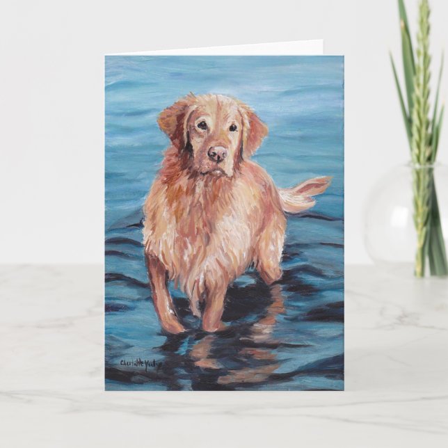 Carte Golden Retriever in Water Dog Art Grey Card (Devant)