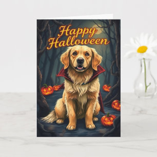 Carte Golden Retriever in Witch Casquette Halloween mign