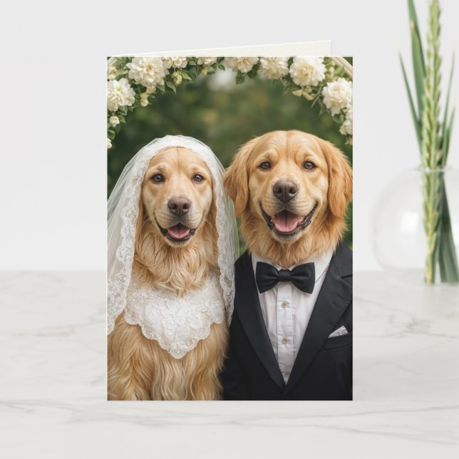 Carte Golden Retriever Mariée et Groom Félicitations (Devant)