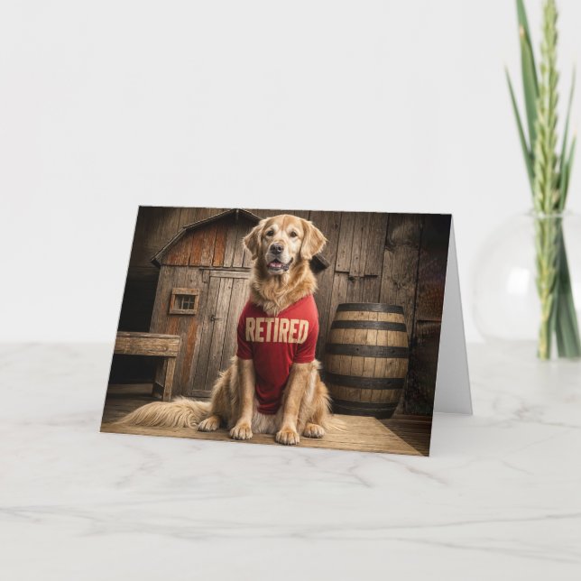 Carte Golden Retriever portant une chemise rouge retrait (Devant)