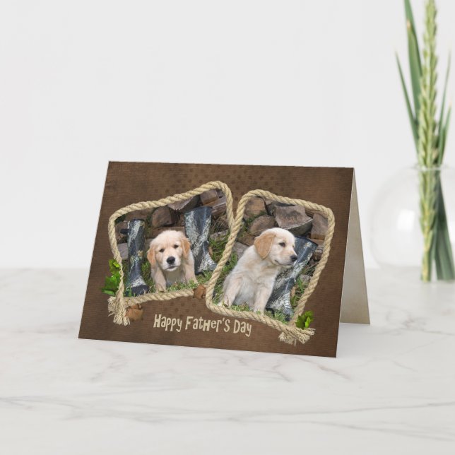Carte Golden Retriever Pup dans un cadre de corde (Devant)