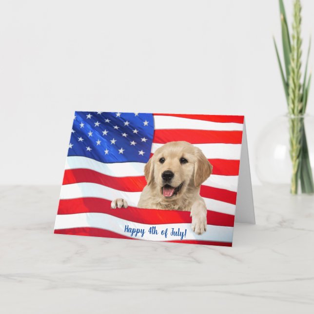 Carte Golden retriever sur drapeau 4 juillet (Devant)