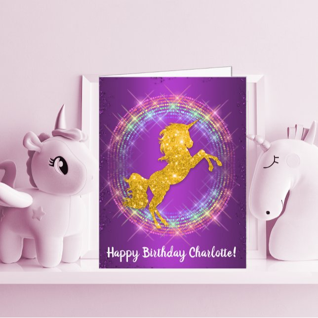 Carte Golden Unicorn arc-en-ciel s'étincelle à l'anniver (Créateur téléchargé)
