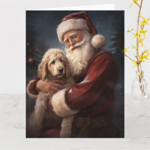Carte Goldendoodle avec Noël Festif du Père Noël