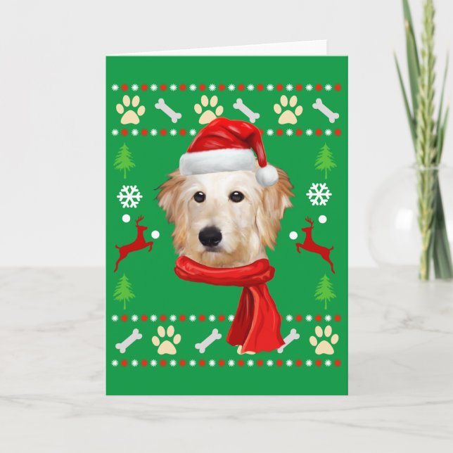 Carte Goldendoodle Chien Noël laid (Devant)