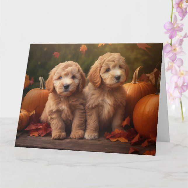 Carte Goldendoodle chiot Automne Délice Citrouille  (Orchidée)
