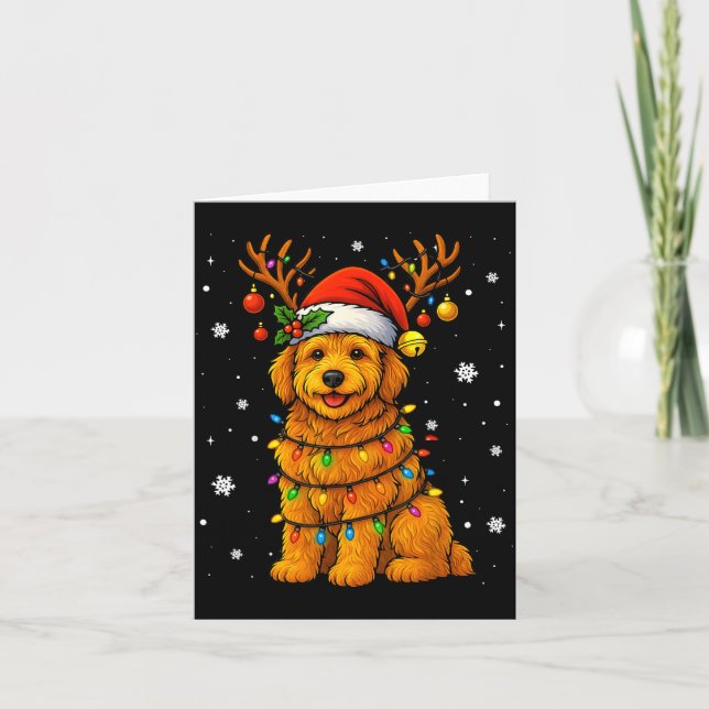 Carte Goldendoodle Christmas Tee Reindeer Christmas Ligh (Devant)