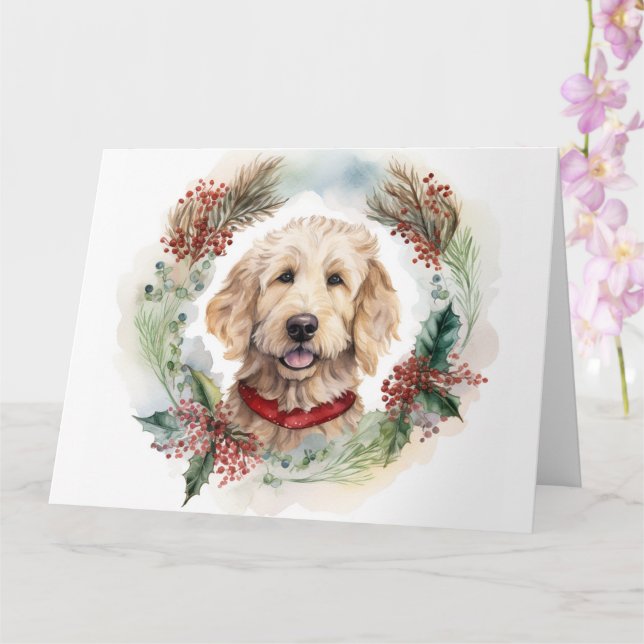 Carte Goldendoodle Christmas Wreath Festive Pup (Orchidée)