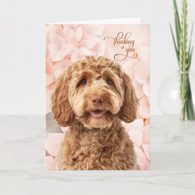 Carte Goldendoodle Dog Peach Hydrangea Thinking of You (Devant)