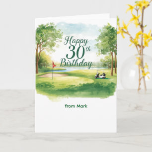 Carte Golf 30e anniversaire avec voiturette sur le vert
