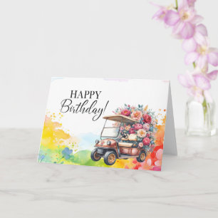 Carte Golf Anniversaire à Golfer avec voiturette de golf