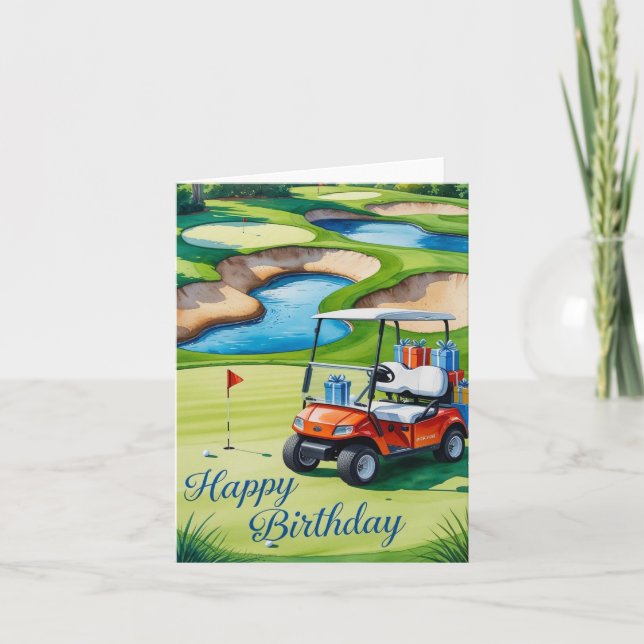 Carte Golf Anniversaire avec voiturette de golf (Devant)