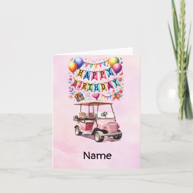 Carte Golf Anniversaire avec voiturette de golf (Devant)