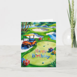 Carte Golf Anniversaire avec voiturette de golf