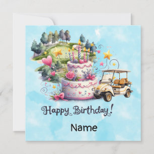 Carte Golf Anniversaire avec voiturette de golf
