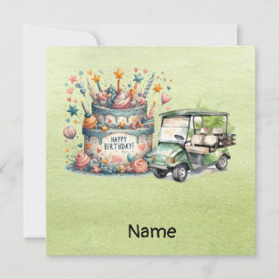Carte Golf Anniversaire avec voiturette de golf