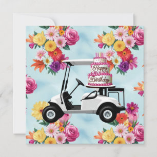 Carte Golf Anniversaire Thématique avec voiturette de go